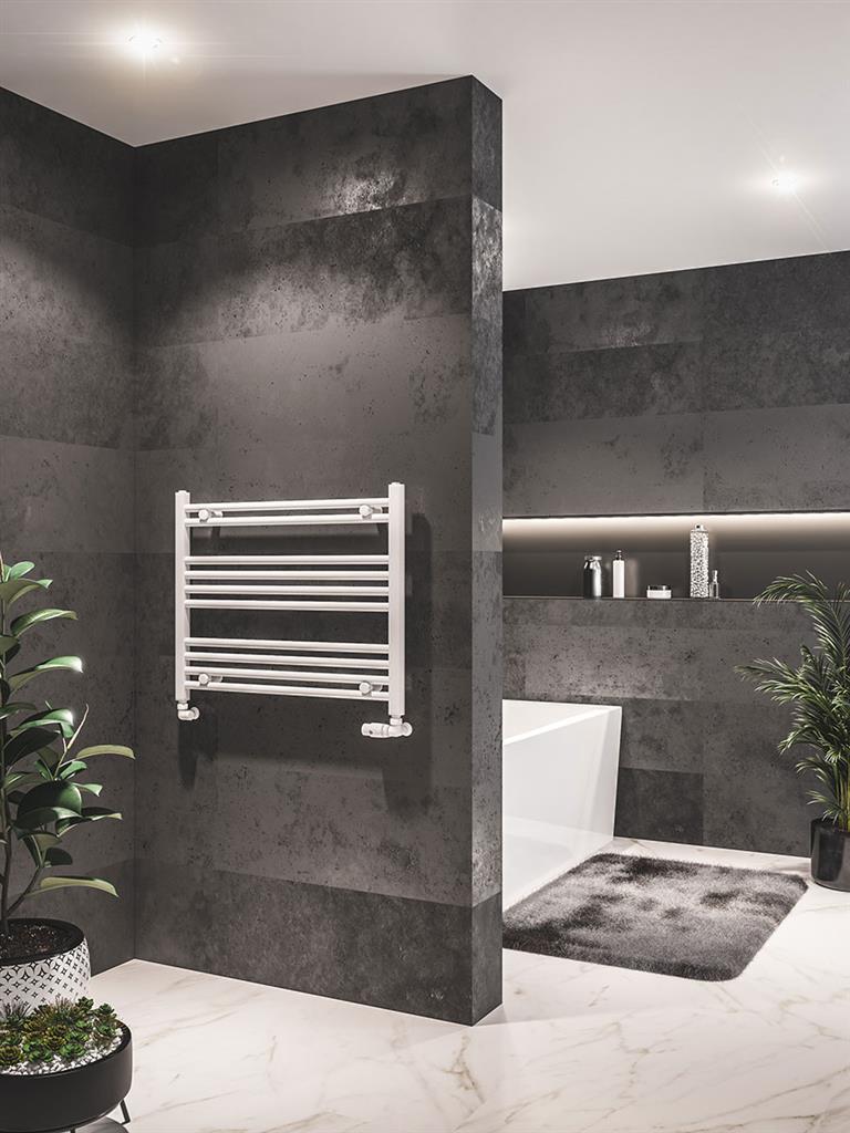 Eastbrook Westward Electric Straight Gloss White Towel Rail 600mm x 800mm 89.0574-ELE