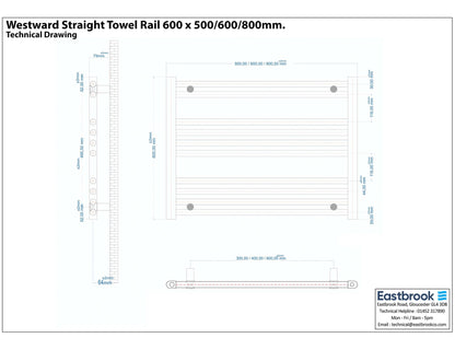 Eastbrook Westward Electric Straight Gloss White Towel Rail 600mm x 800mm Technical Image 89.0574-ELE