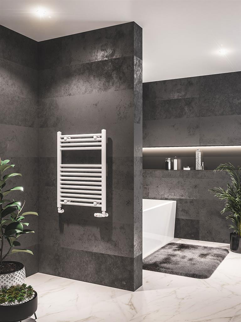 Eastbrook Westward Electric Straight Gloss White Towel Rail 800mm x 600mm 89.0577-ELE