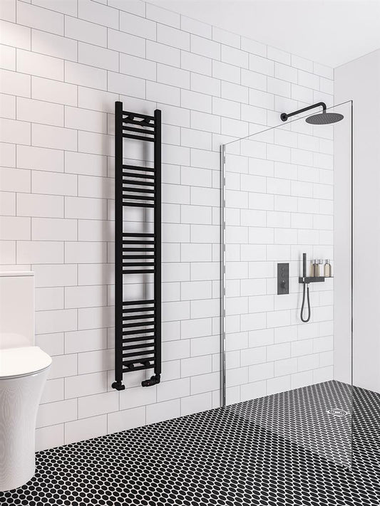 Eastbrook Wingrave Electric Straight Matt Black Towel Rail 1600mm x 300mm 89.0684-ELE