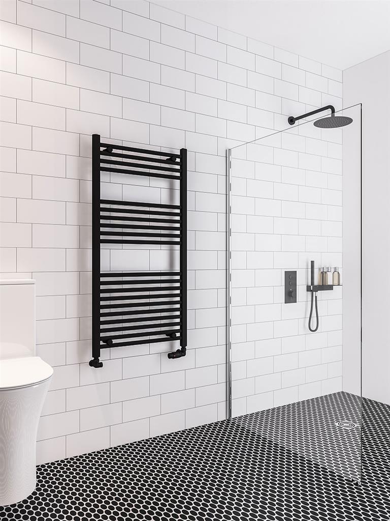 Eastbrook Wingrave Straight Matt Black Towel Rail 1200mm x 600mm 89.0604