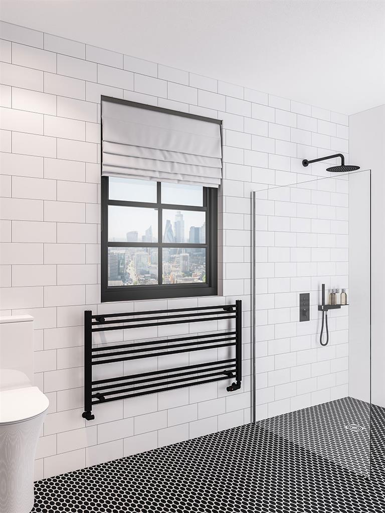 Eastbrook Wingrave Straight Matt Black Towel Rail 600mm x 1200mm 89.1448